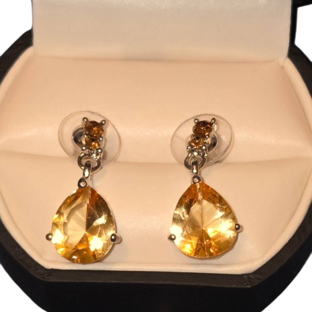 Pair Of Dangle Earrings Pear-cut, Water-drop Yellow Citrine November Topaz